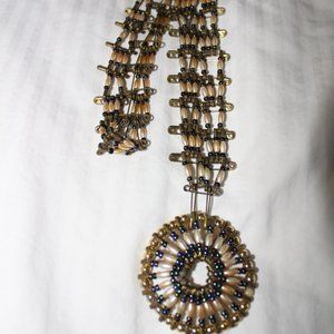 Vintage 70's Safety Pin And Bead Necklace